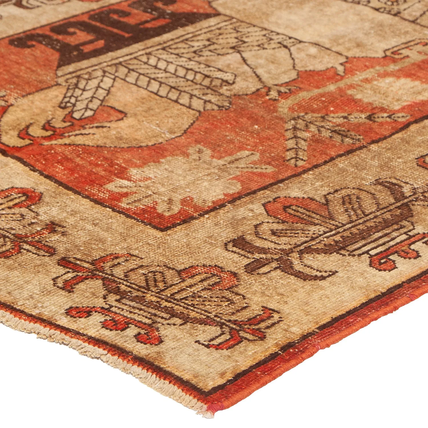 Orange Vintage Traditional Wool Kohtan Rug - 4'4" x 8'7"