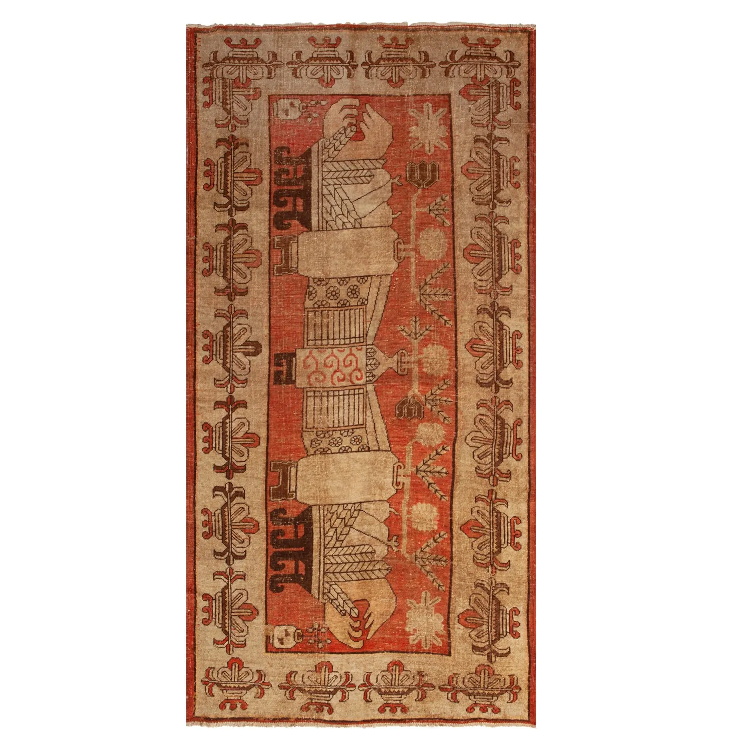 Orange Vintage Traditional Wool Kohtan Rug - 4'4" x 8'7"