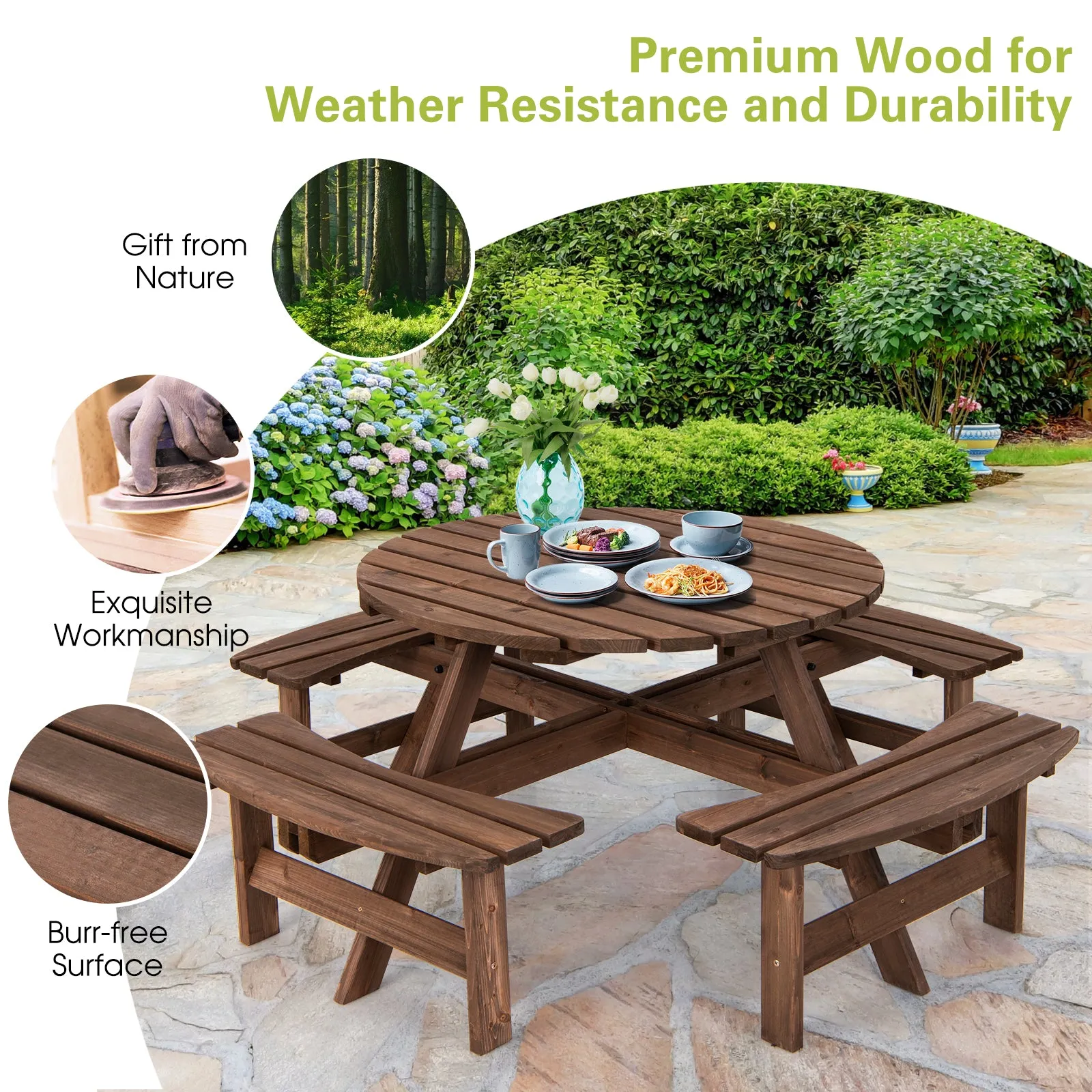 ORION 8-Seat Wood Patio Dining & Bench Set