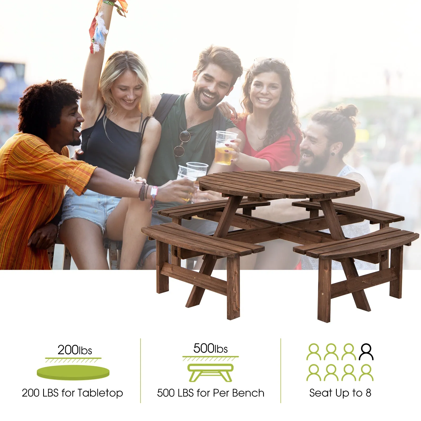 ORION 8-Seat Wood Patio Dining & Bench Set