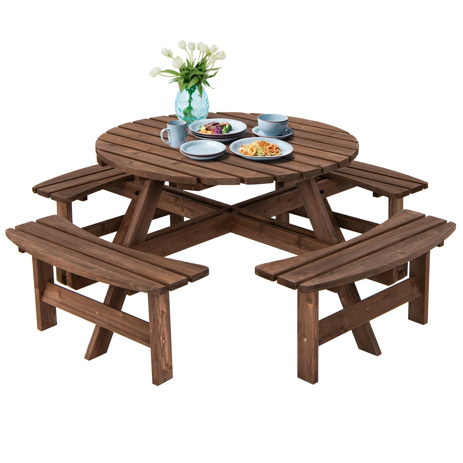 ORION 8-Seat Wood Patio Dining & Bench Set