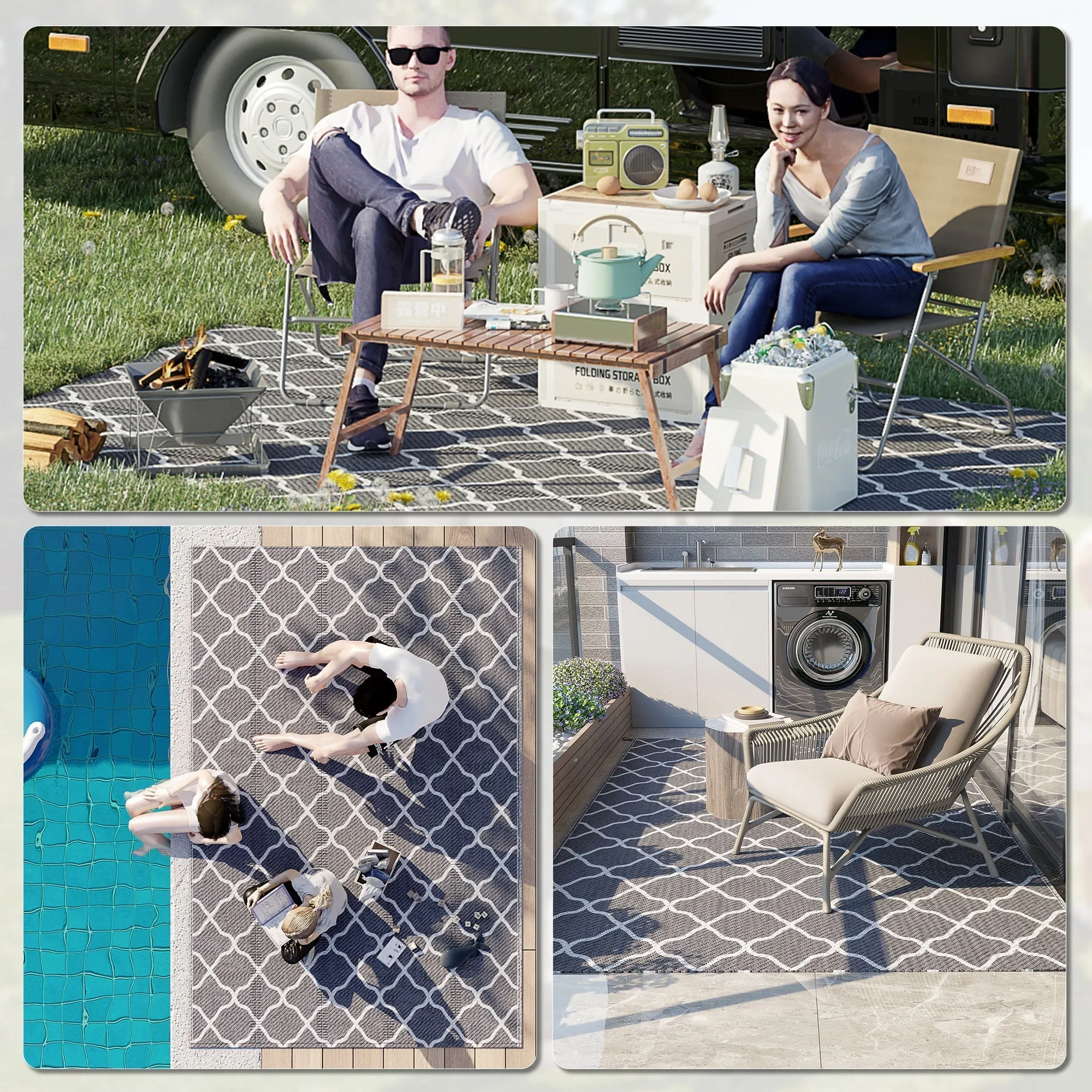 Outsunny Reversible Outdoor Rug with Carry Bag and Ground Stakes