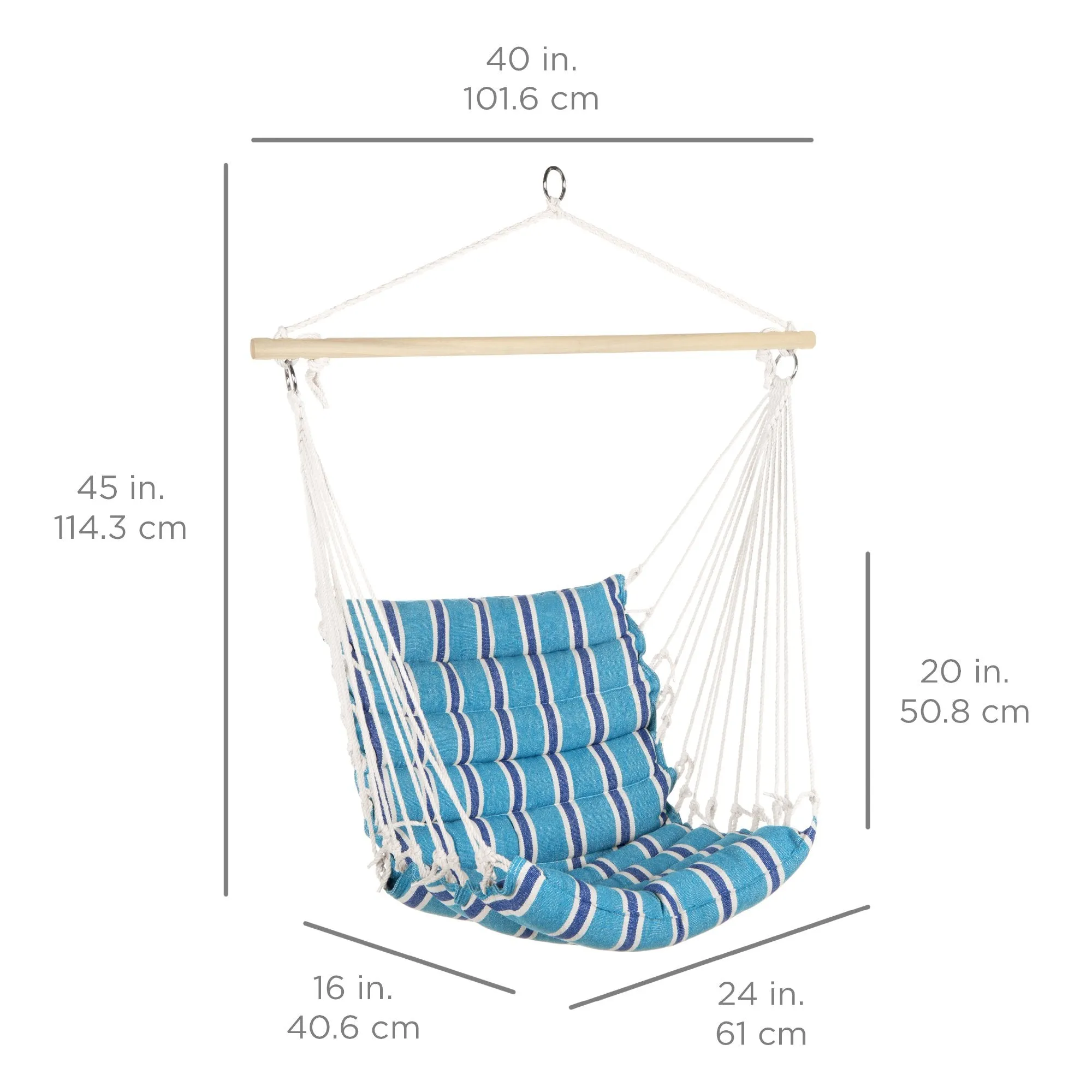 Padded Indoor/Outdoor Cotton Hammock Chair w/ 40in Spreader Bar