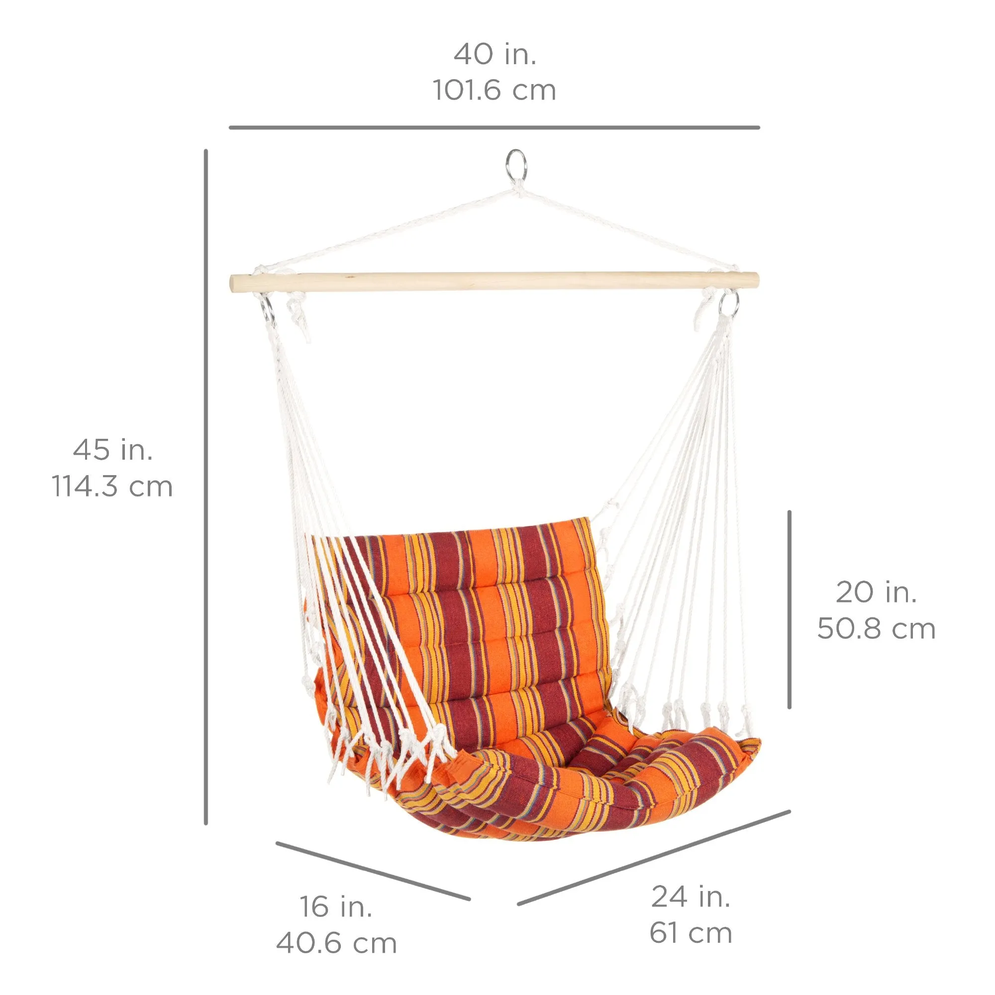 Padded Indoor/Outdoor Cotton Hammock Chair w/ 40in Spreader Bar