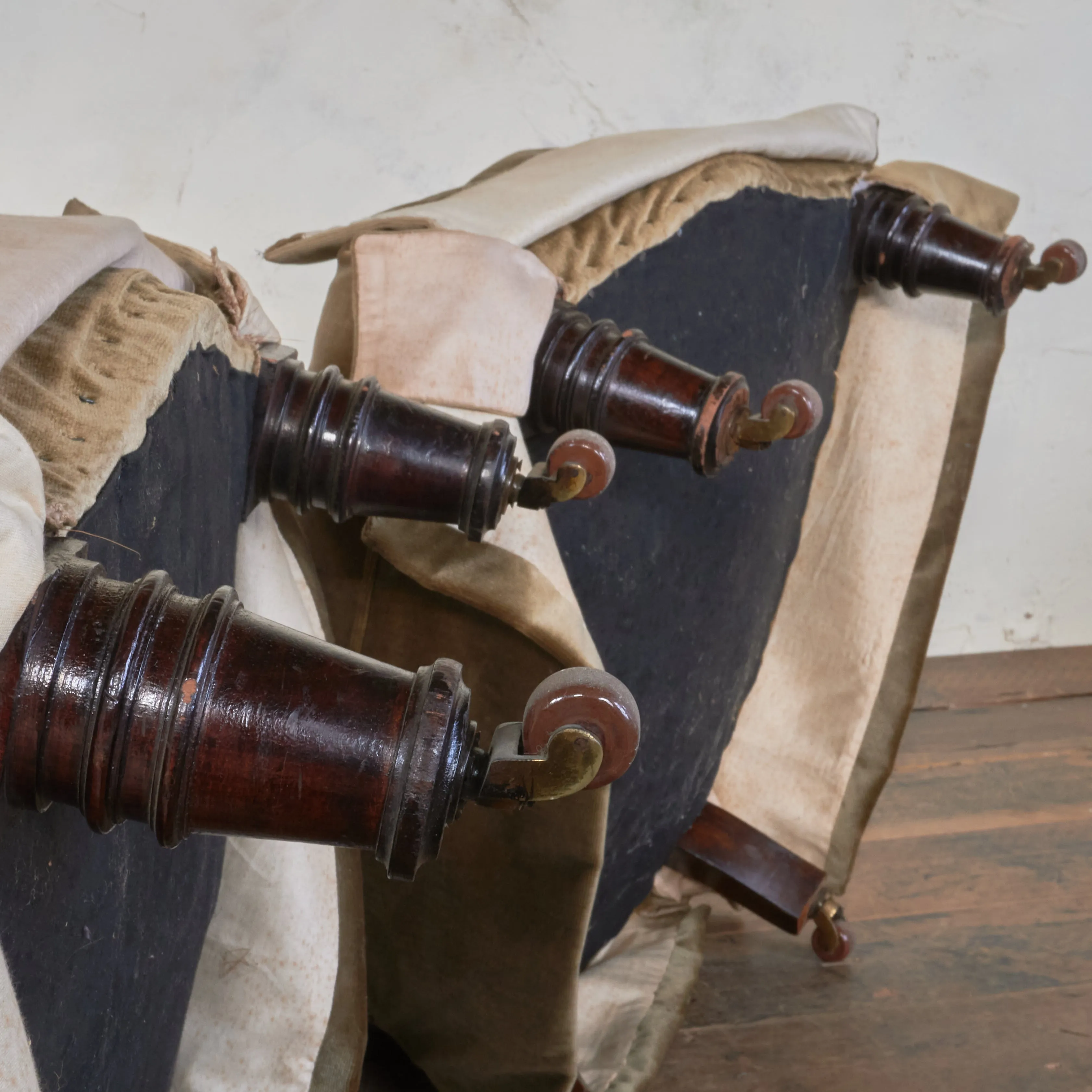 Pair of Antique Bedroom Chairs - taupe velvet