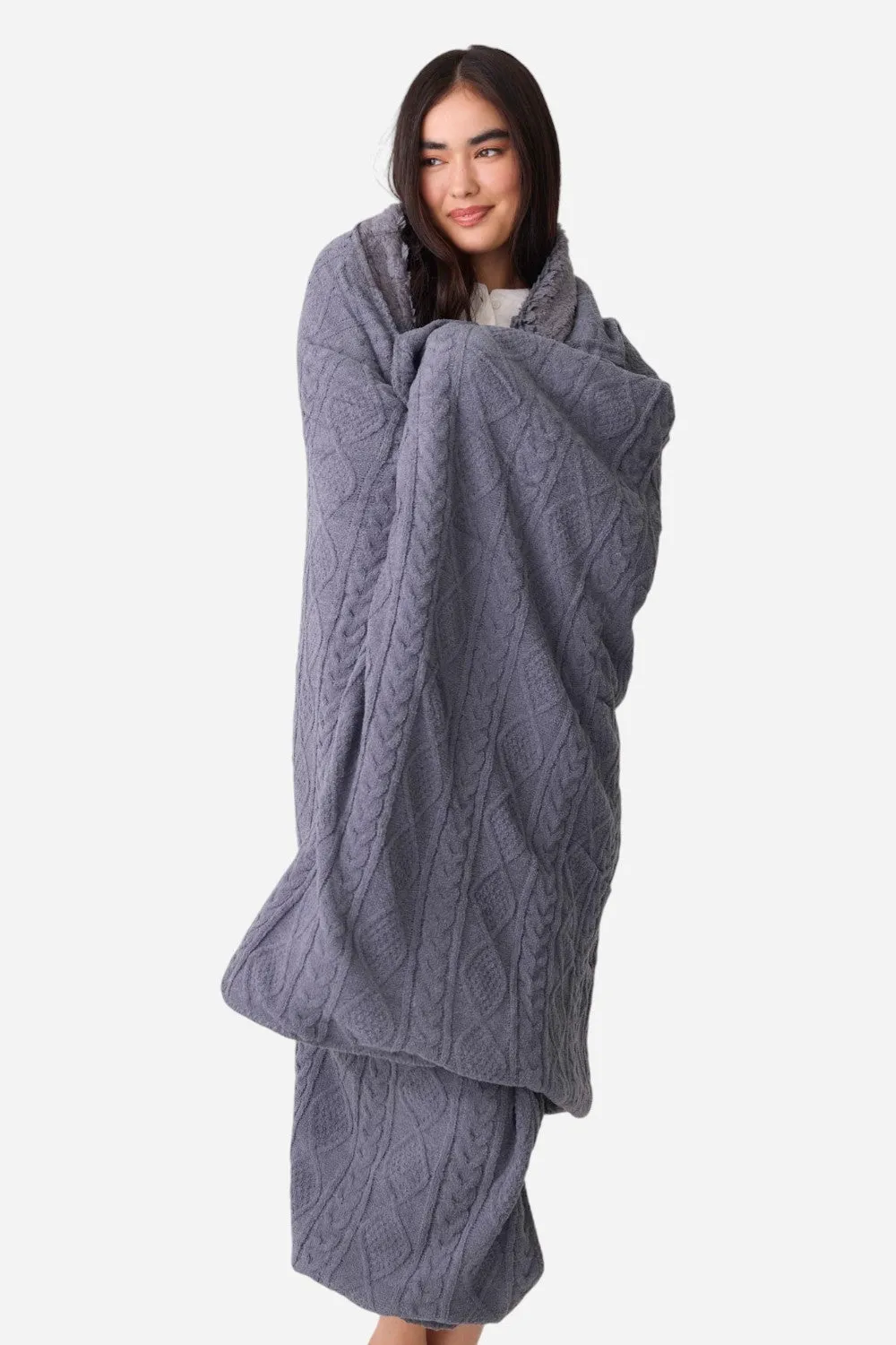 PJ Salvage Cable Crew Lounge Blanket in Charcoal