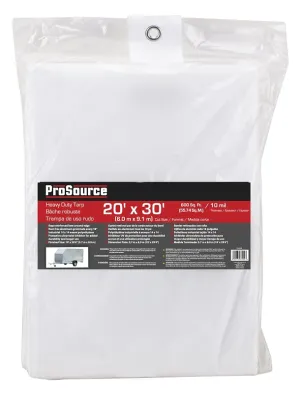 ProSource TW2030 Tarp, 30 ft L, 20 ft W, 10 mil Thick, Plastic, White :EA: QUANTITY: 1