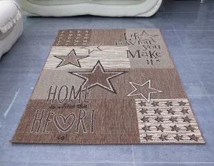 "Home/Heart Letters" Nostalgic Collection with Stars Flat Weave Rug-Brown-160x230cm