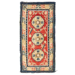 Red Vintage Traditional Tibetan Wool Rug - 2'8" x 5'3"