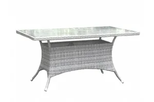 Santorini 36" x 60" Rectangular Dining Table KD w/whitewash tempered glass SKU: 895-1399-WW-RT