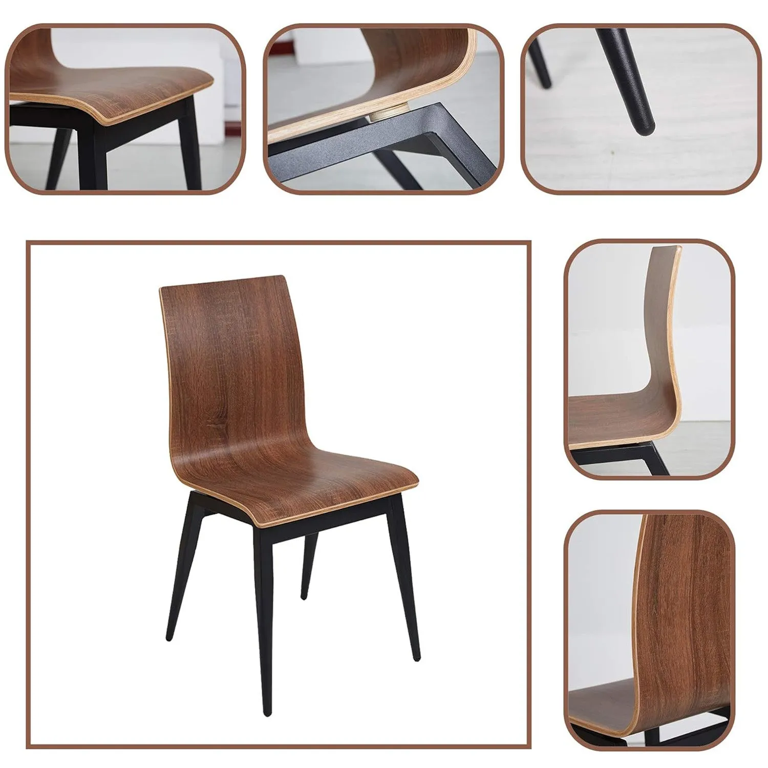 Set of 4 Modern Kitchen Chairs with Wooden Seat and Metal Legs Dining Side Chair, Brown