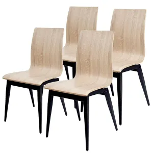 Set of 4 Modern Kitchen Chairs with Wooden Seat and Metal Legs Dining Side Chair, light Brown