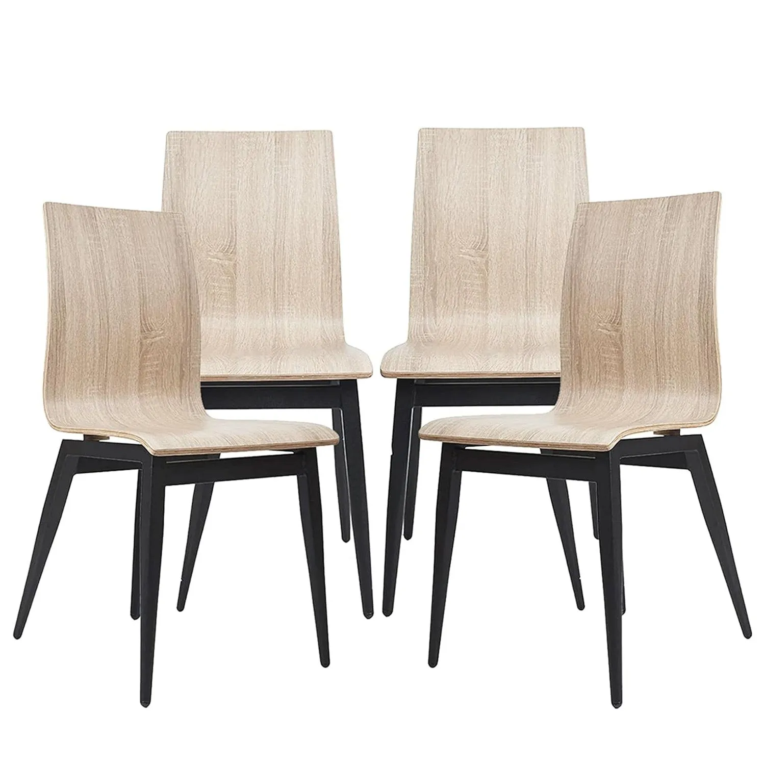 Set of 4 Modern Kitchen Chairs with Wooden Seat and Metal Legs Dining Side Chair, light Brown