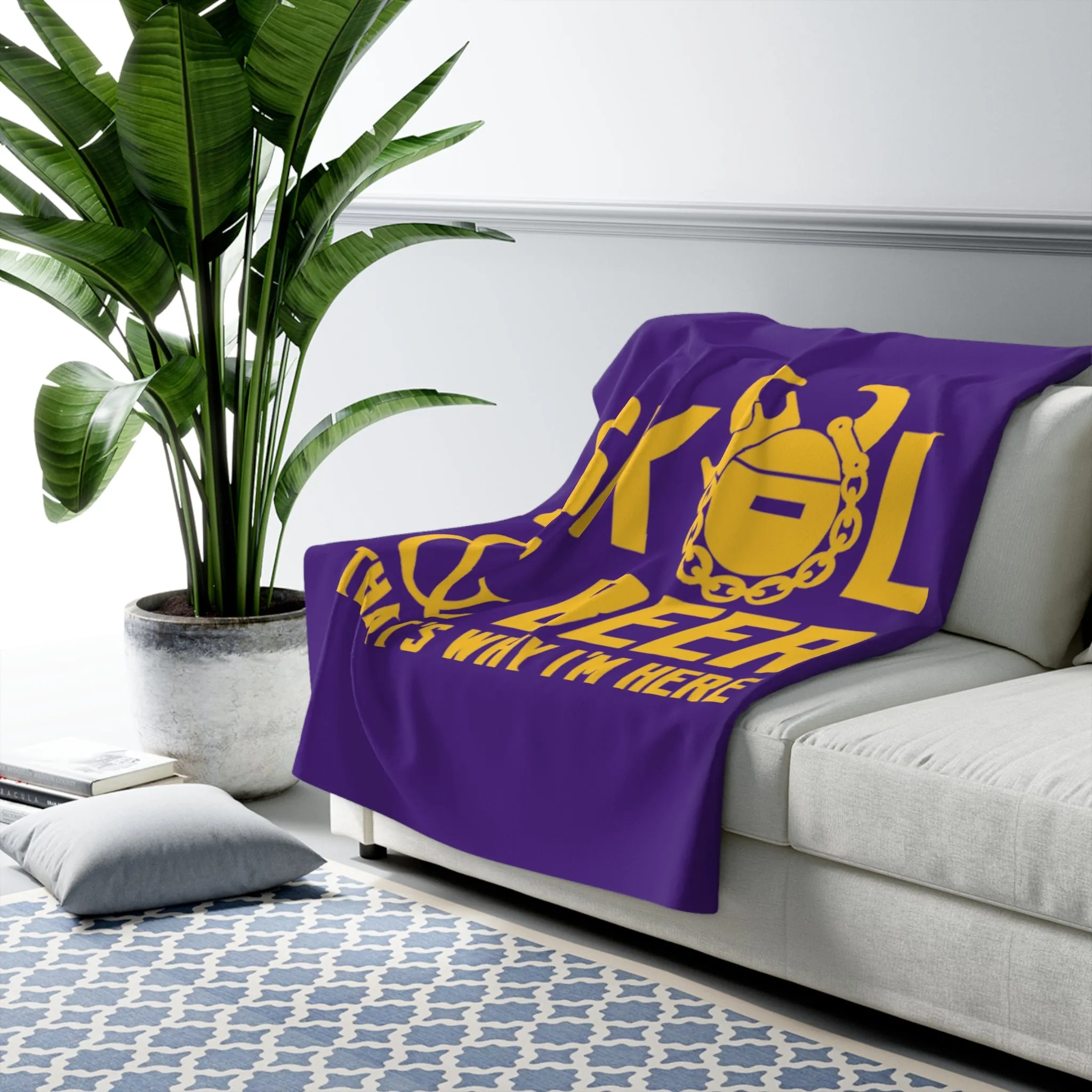 Sherpa Fleece Blanket - Purple/Gold - Football & BEER