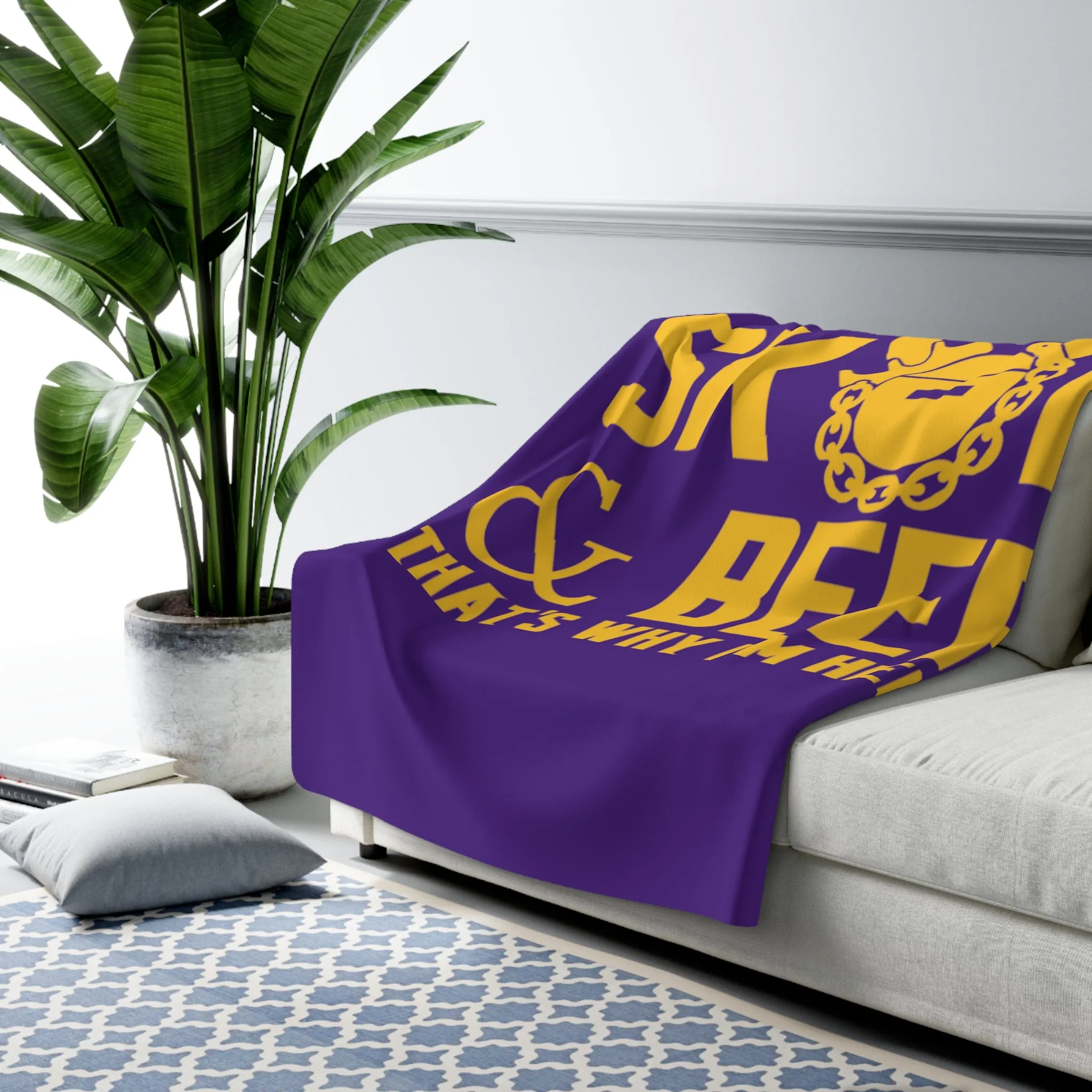 Sherpa Fleece Blanket - Purple/Gold - Football & BEER