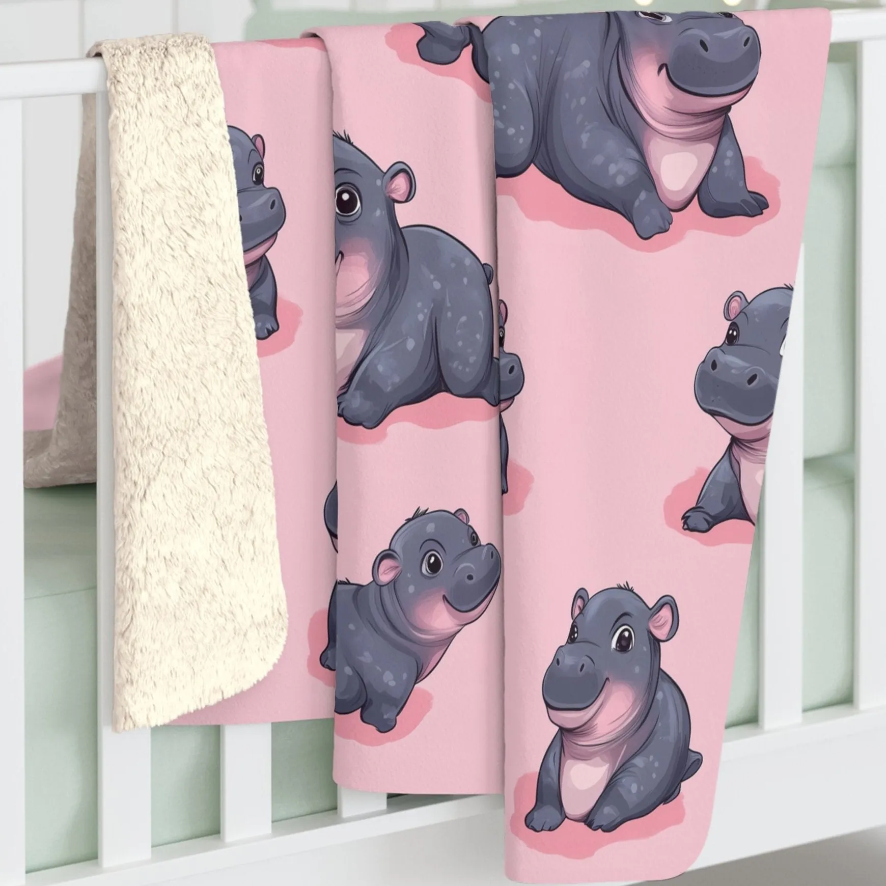 Sherpa Fleece Blanket with Cute Baby Pygmy Hippos Design, 50×60" Cozy Blanket