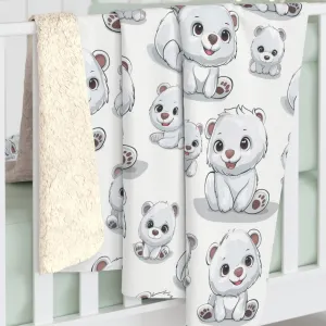 Sherpa Fleece Blanket with Cute Polar Bear Cub Design, 50×60" Cozy Blanket