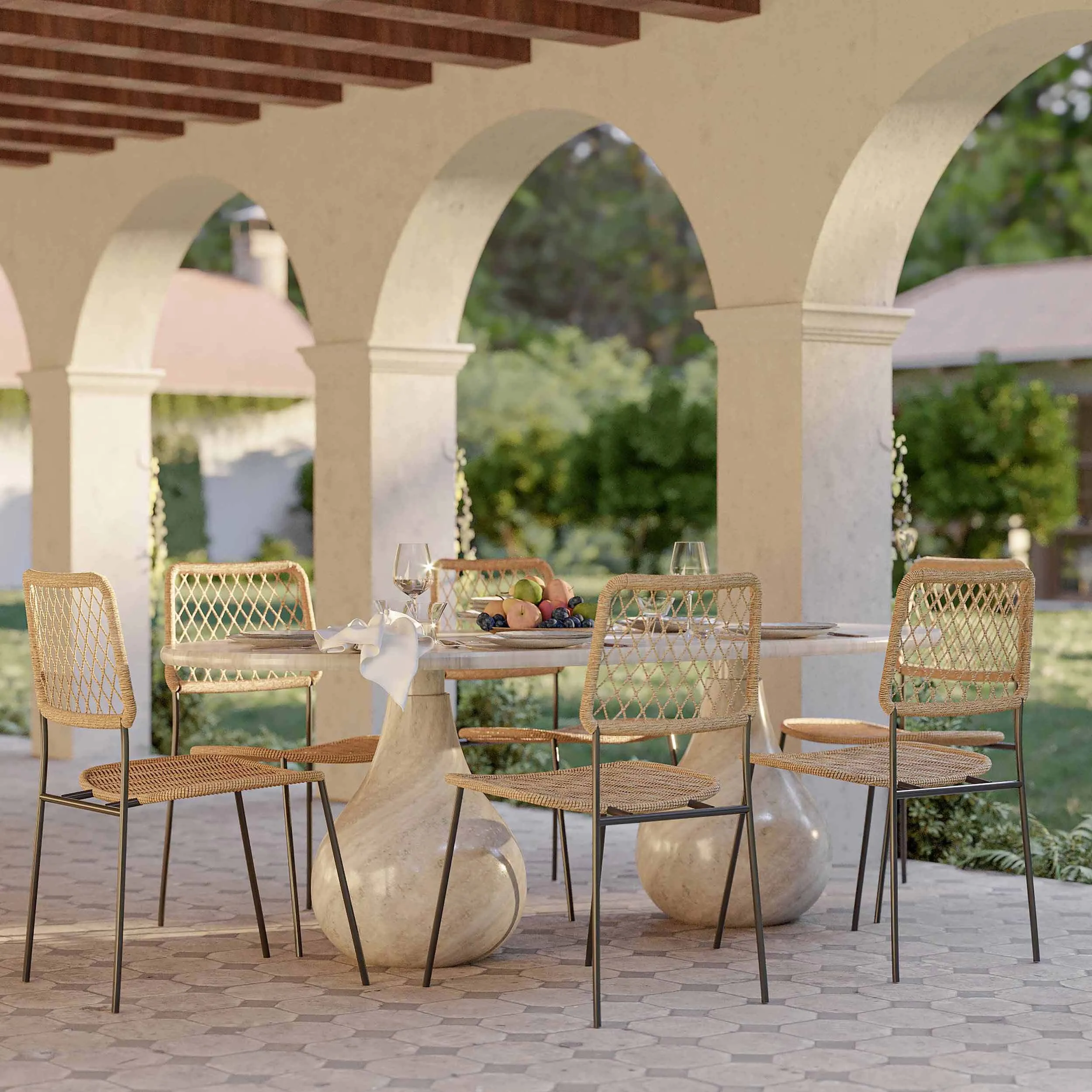 Smooch Outdoor Oval Dining Table, Faux Travertine