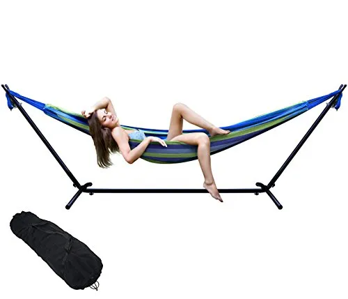 Sorbus® Double Hammock with Steel Stand Two Person Adjustable Hammock Bed - Storage Carrying Case Included (Blue/Green)