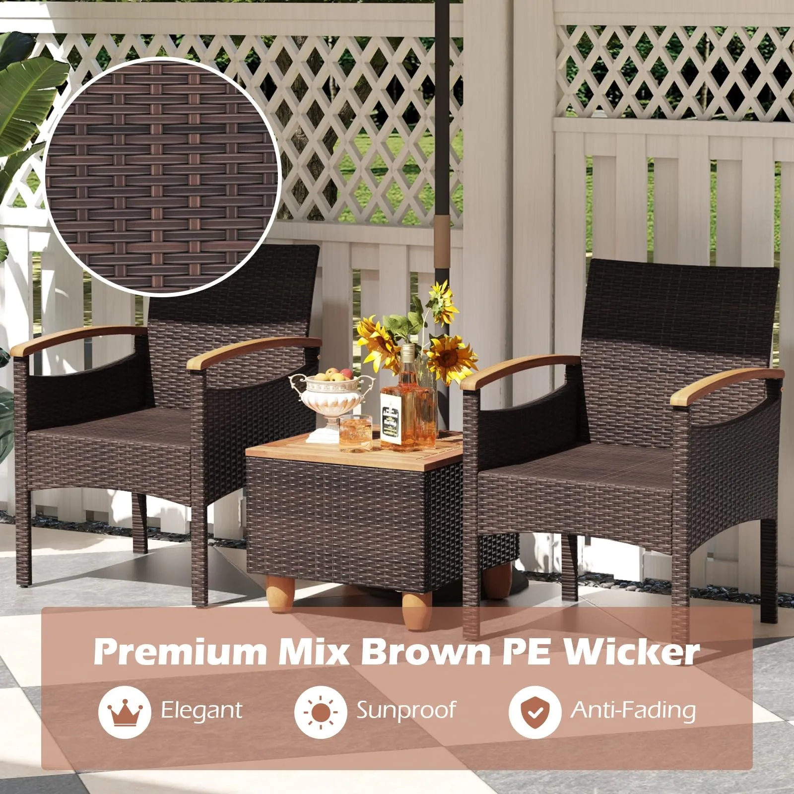 Tangkula Patio Dining Chairs Set, Outdoor Rattan Cushioned Chairs with Acacia Wood Armrest