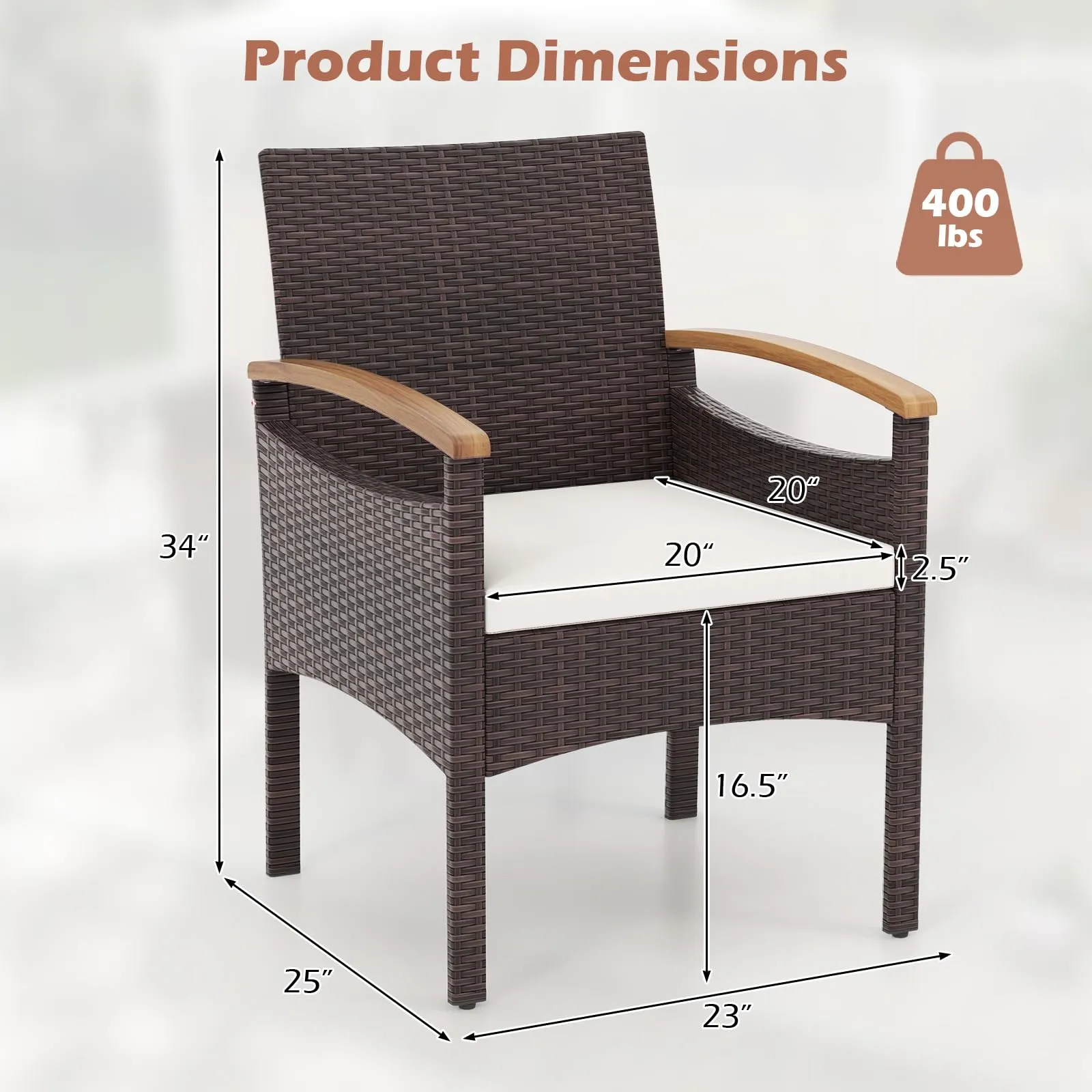 Tangkula Patio Dining Chairs Set, Outdoor Rattan Cushioned Chairs with Acacia Wood Armrest