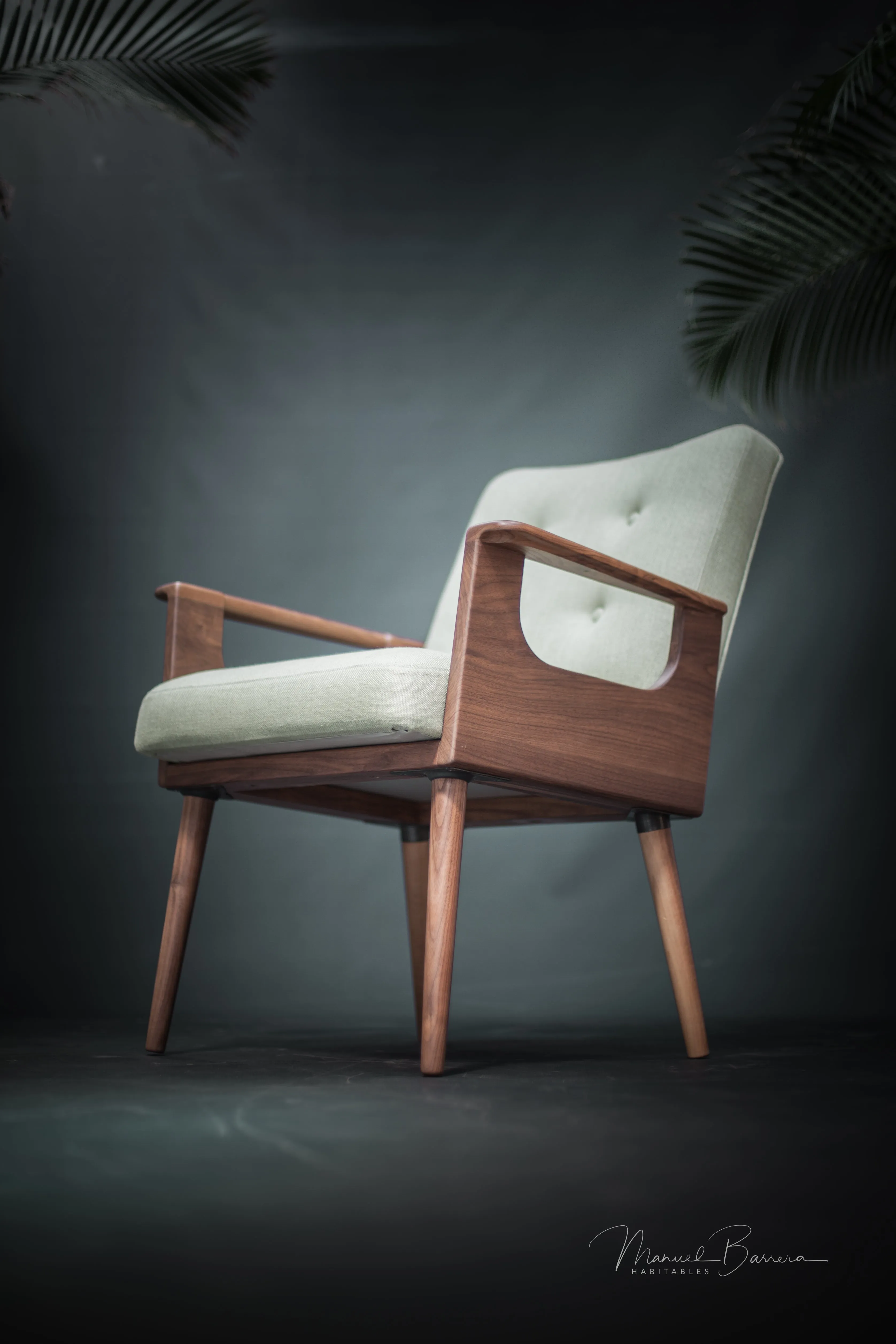 Upholstered midcentury solid timber armchair 02