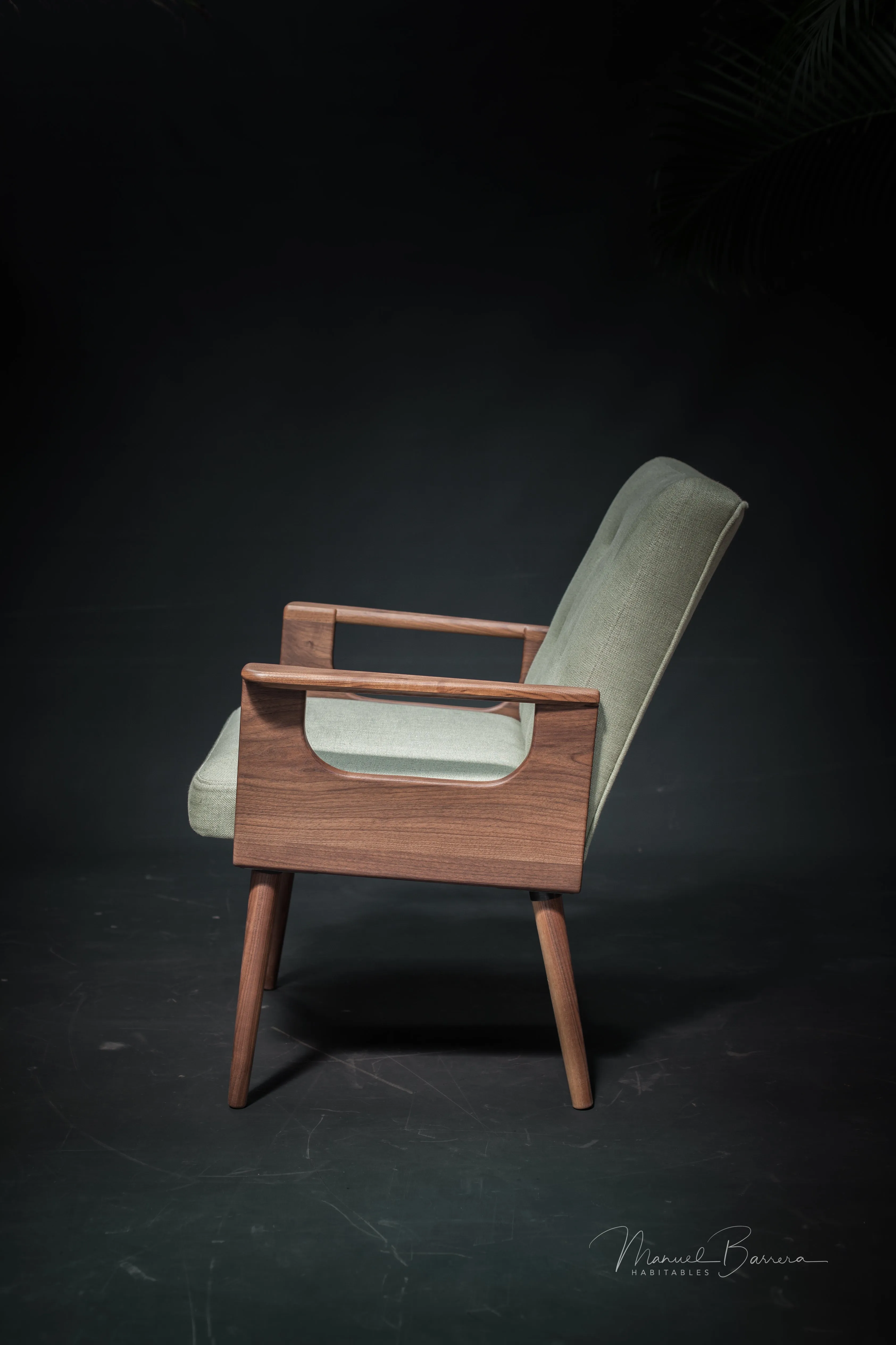 Upholstered midcentury solid timber armchair 02