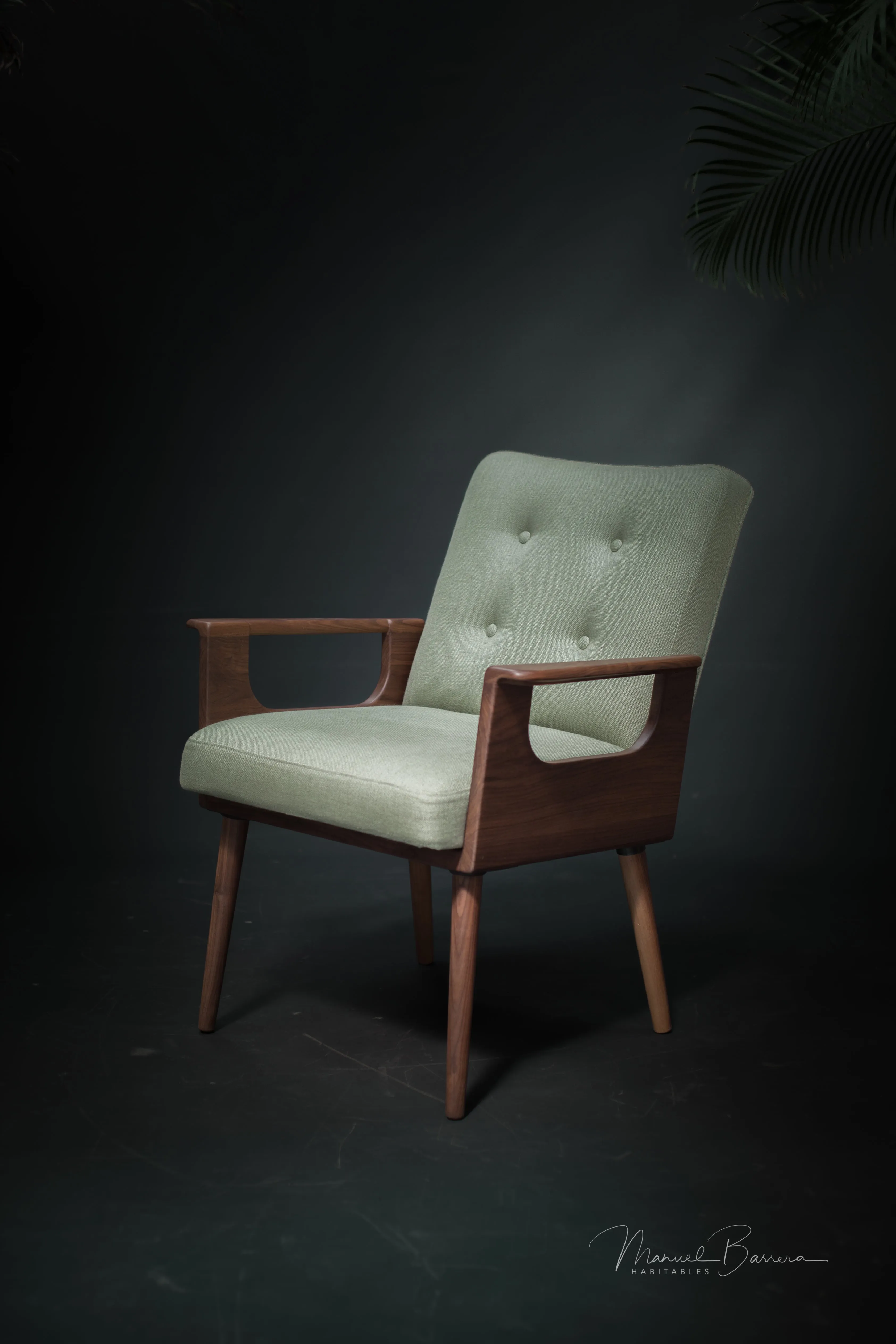 Upholstered midcentury solid timber armchair 02