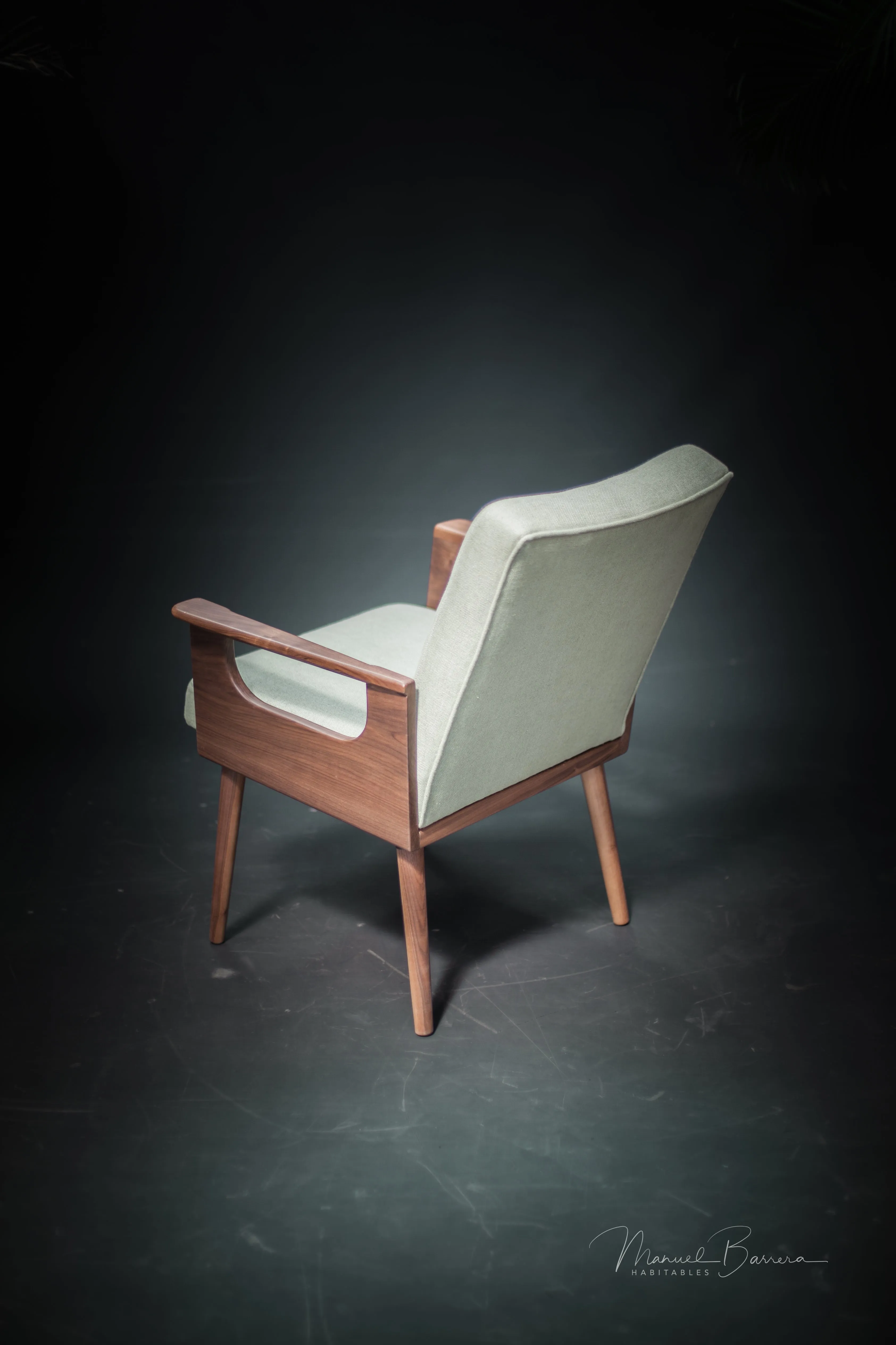 Upholstered midcentury solid timber armchair 02