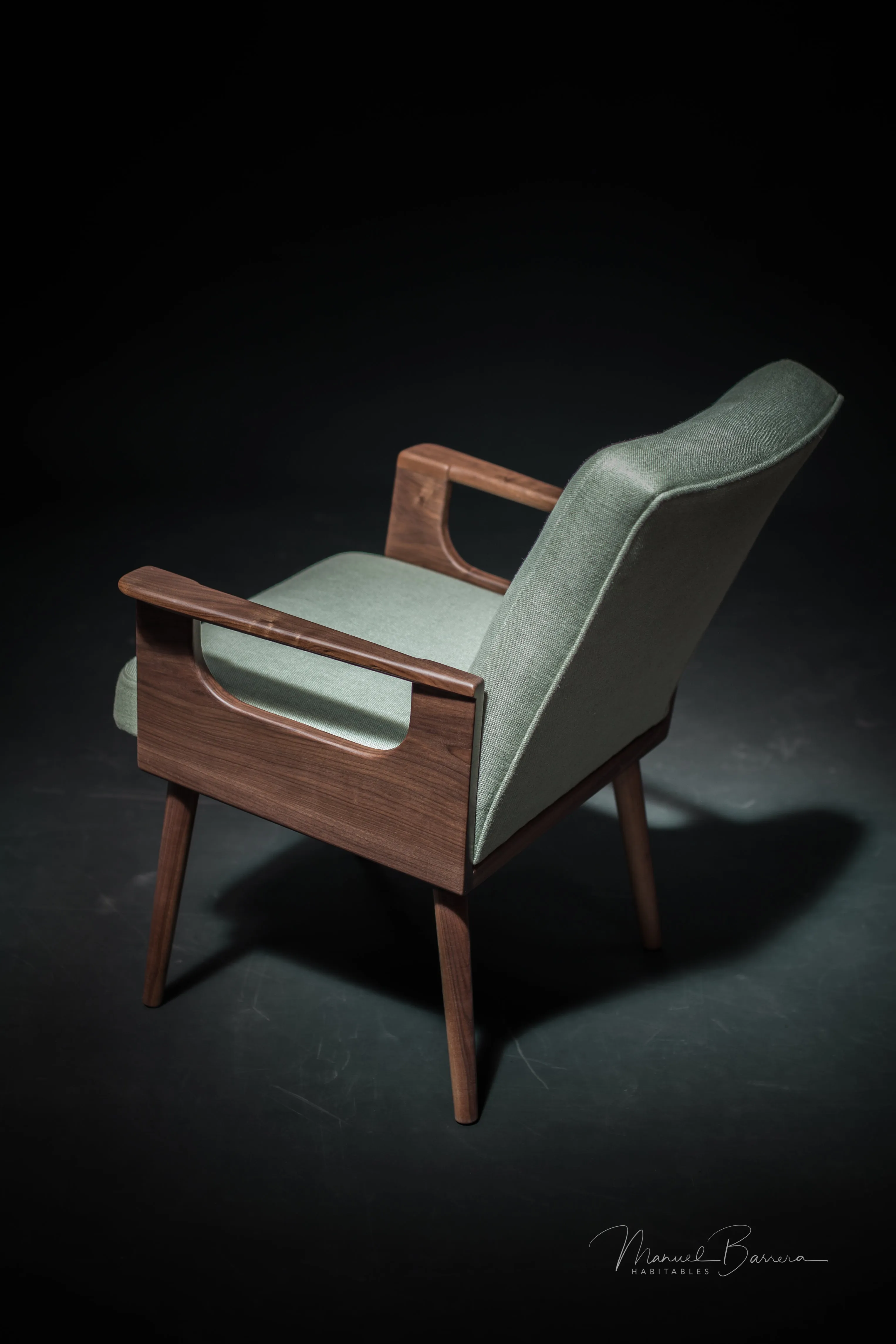 Upholstered midcentury solid timber armchair 02