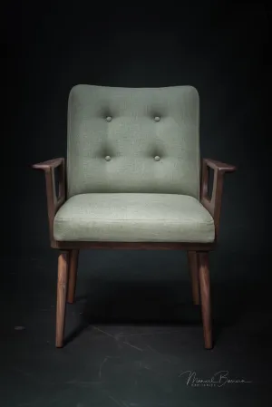 Upholstered midcentury solid timber armchair 02