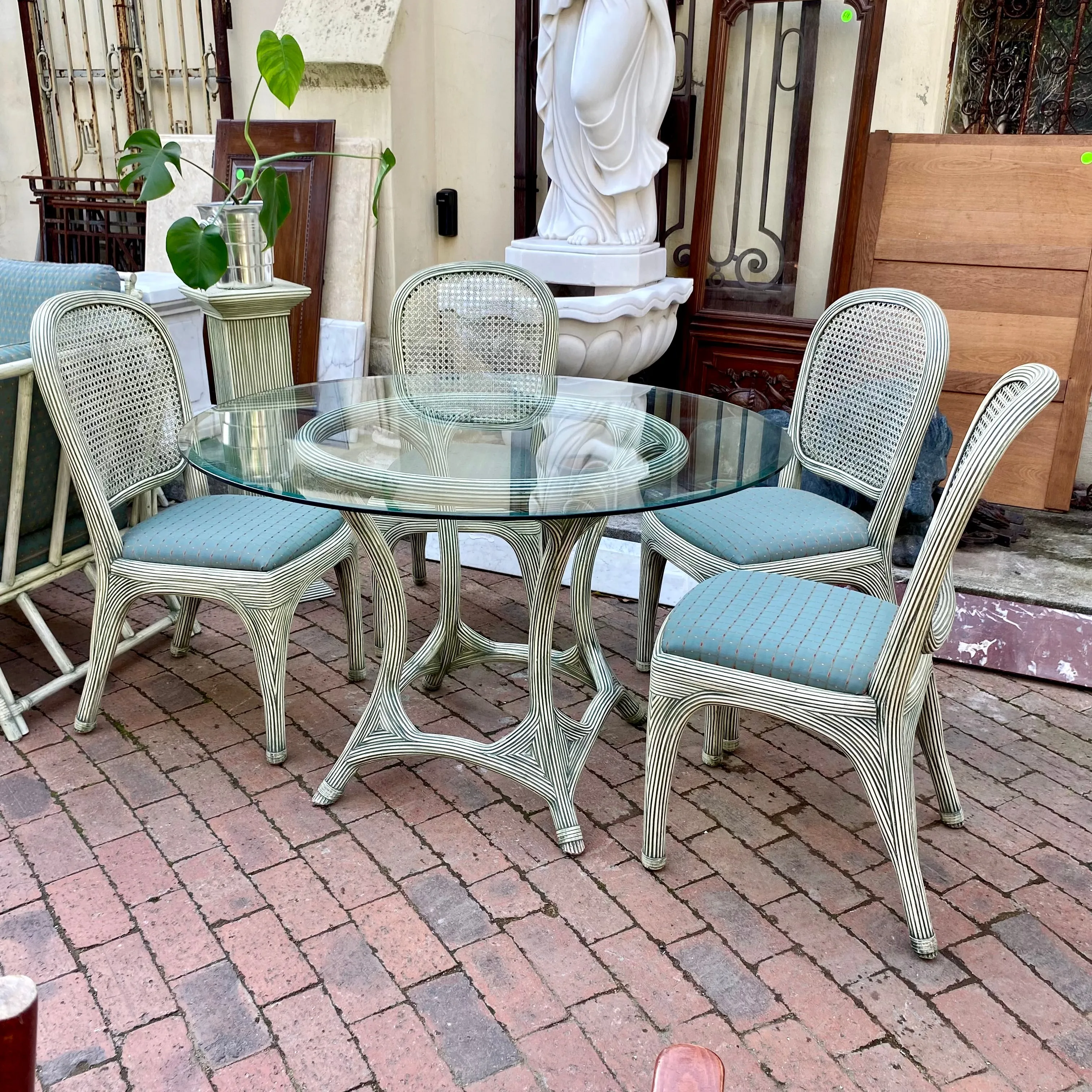 Vintage Cane Upholstered Dining Set