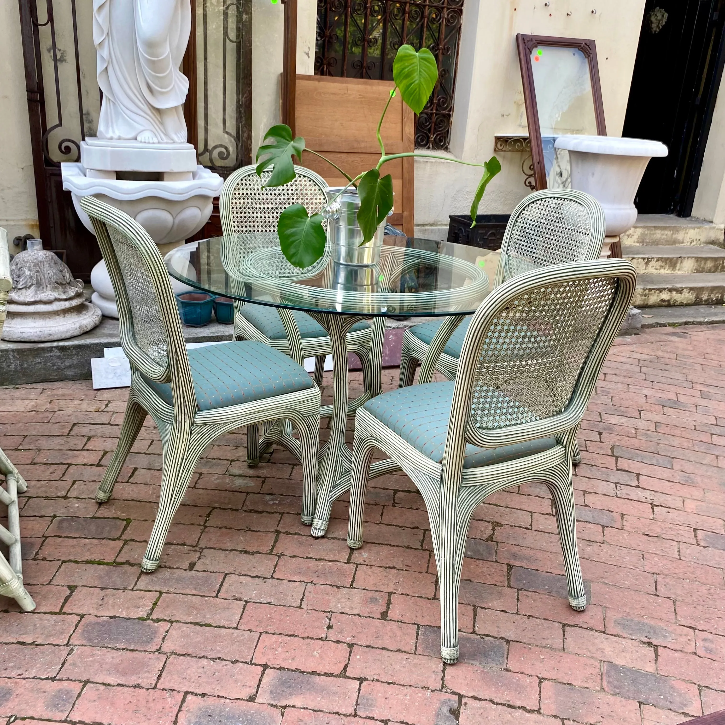 Vintage Cane Upholstered Dining Set