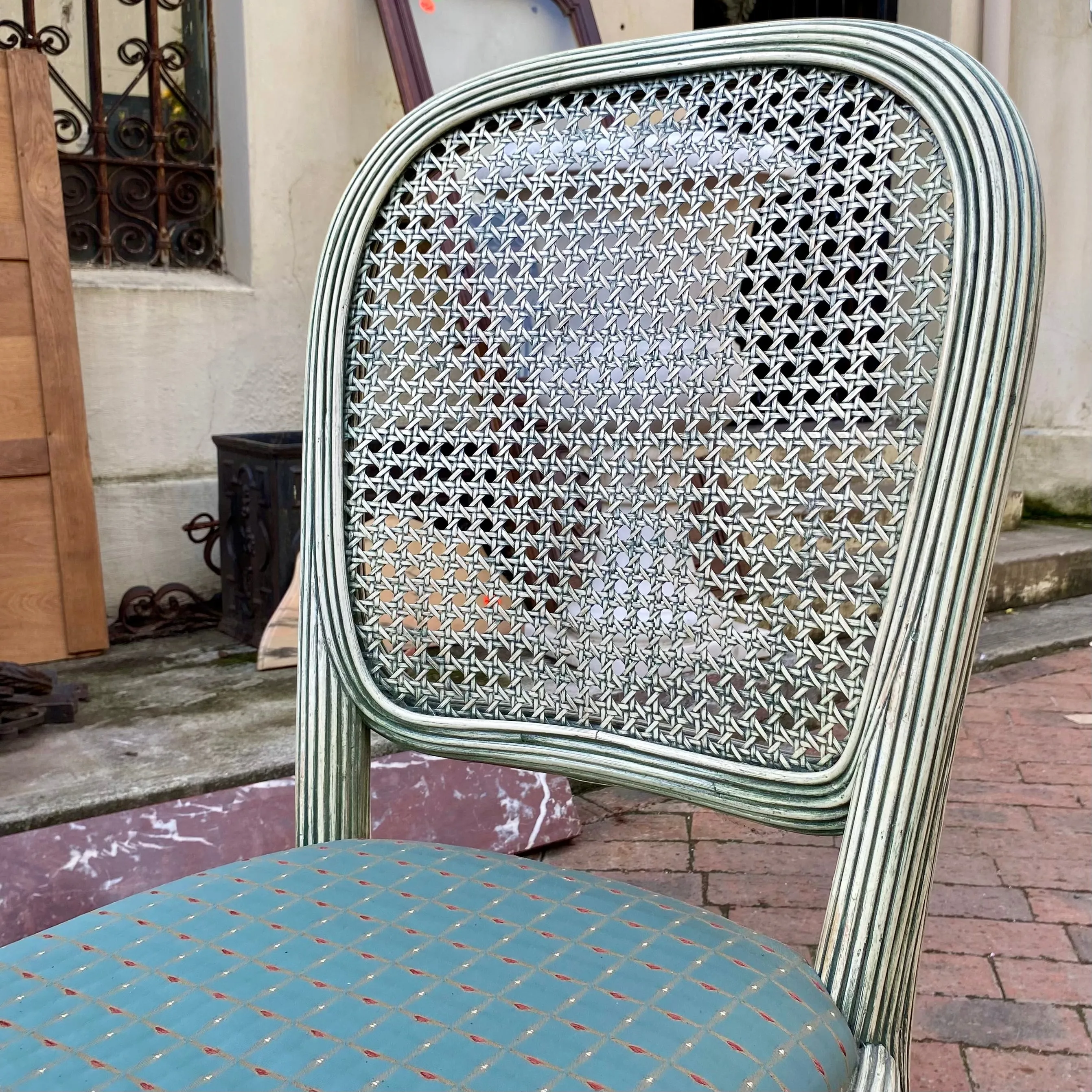 Vintage Cane Upholstered Dining Set