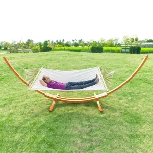 White Cotton Polyester Hammock with 15-ft Pine Wood Stand