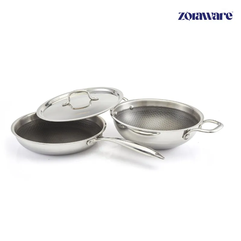 Zoraware Honeycomb Kadhai 2500 ML With Frying Pan (10 Inches)   - Two Piece Set