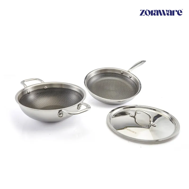 Zoraware Honeycomb Kadhai 2500 ML With Frying Pan (10 Inches)   - Two Piece Set