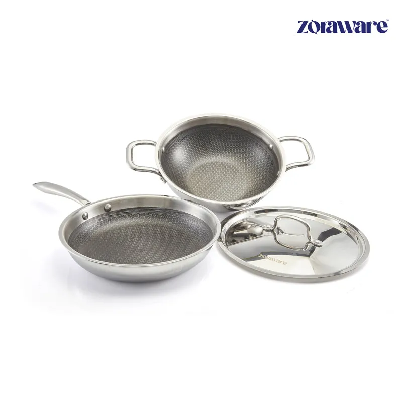 Zoraware Honeycomb Kadhai 2500 ML With Frying Pan (10 Inches)   - Two Piece Set