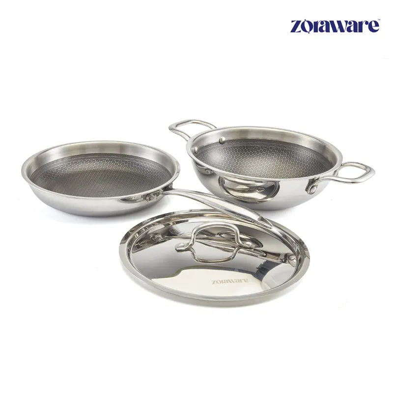 Zoraware Honeycomb Kadhai 2500 ML With Frying Pan (10 Inches)   - Two Piece Set