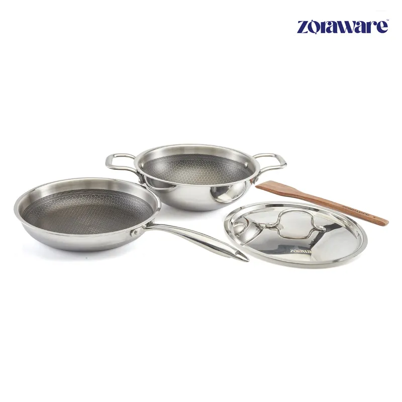 Zoraware Honeycomb Kadhai 2500 ML With Frying Pan (10 Inches)   - Two Piece Set